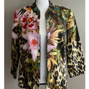 Lafayette 148 New York Animal Print and Floral Linen  Blazer Size 6